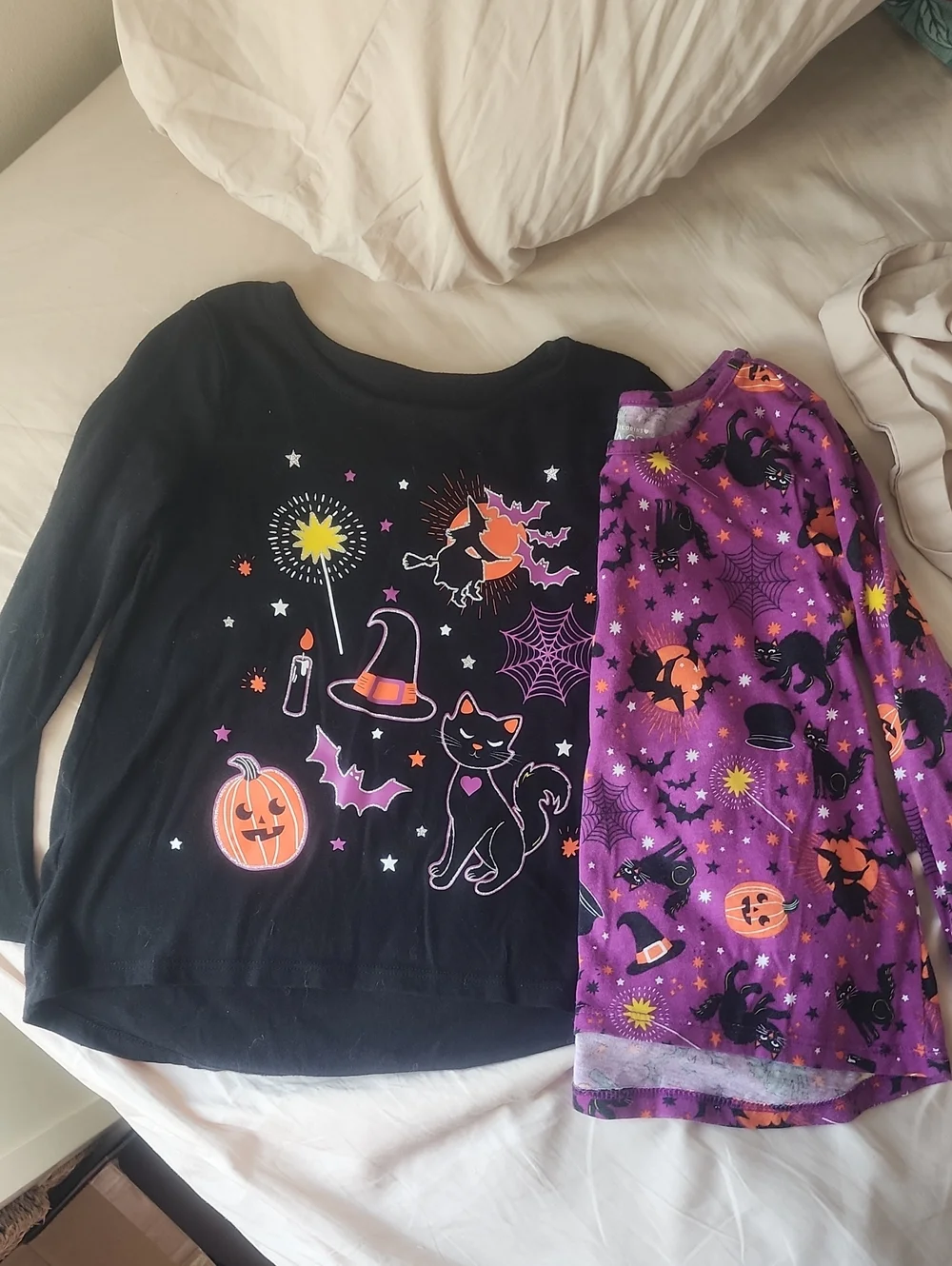 Sz 4T Girls TCP Halloween Cat & Pumpkin Long Sleeve Tee Set - Black & Purple